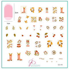 First Class Fall (CjS-419) Etched Nail Art Stamping Plate - CJS Medium Stamping Plate