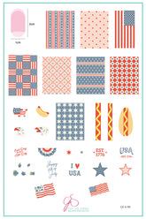 Stars, Stripes & Snacks (CjSH-139) Etched Nail Art Stamping Plate - Clear Jelly Stamping Plate