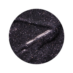 en Vogue lights-out black base full of gunmetal glitters. Glitter gel polish for professional nails and extensions swatch