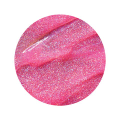 en Vogue oh-so-cosmo bubblegum pink jelly base with iridescent micro-glitter gel polish for professional nails and extensions swatch