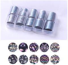 Silver Designs on Clear Foil Set of 10 in Case