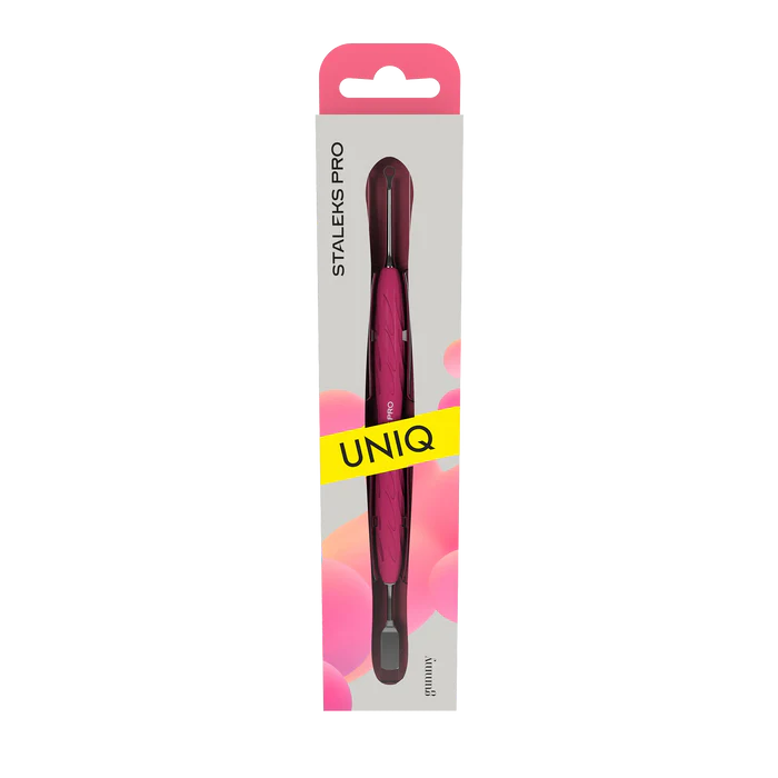 Staleks Pro UNIQ 11 TYPE 1 Gummy Manicure Pusher with Silicone Handle Flat Straight Pusher + Ring Curette PQ-11/1
