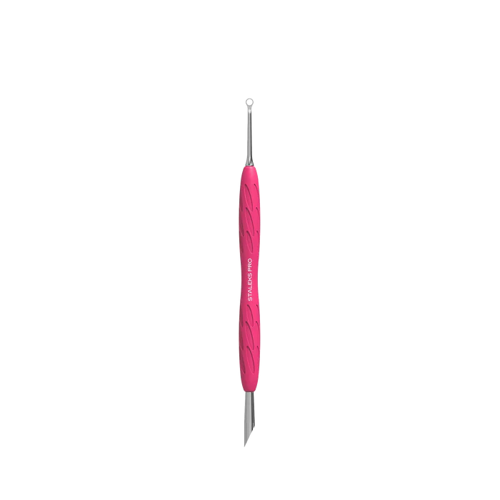 Staleks Pro UNIQ 11 TYPE 2 Gummy Manicure Slanted Pusher with Silicone Handle Slanted Pusher + Ring Curette PQ-11/2
