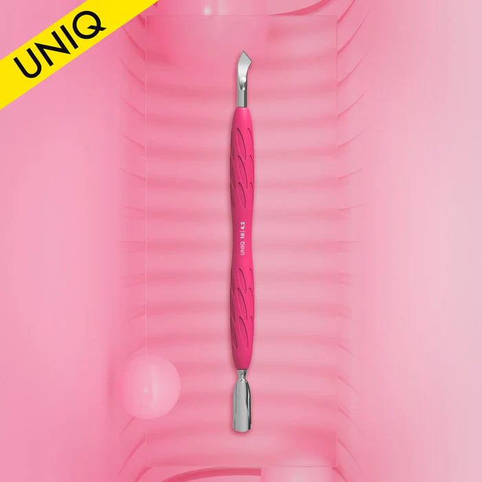 Staleks Pro UNIQ 10 TYPE 4.2 Gummy Manicure Pusher with Silicone Handle Narrow Rounded Pusher + Bent Blade PQ-10/4.2
