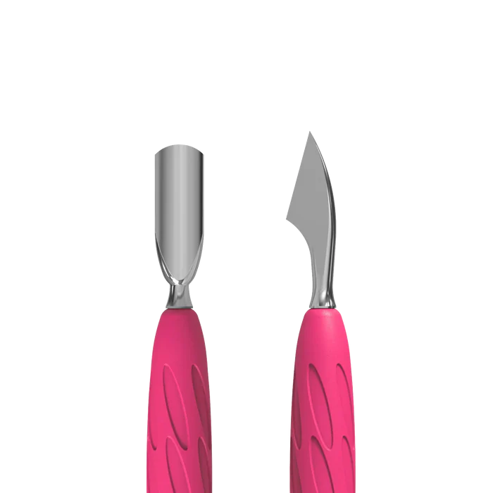 Staleks Pro UNIQ 10 TYPE 3 Gummy Manicure Pusher with Silicone Handle Narrow Rounded Pusher + Hatchet PQ-10/3