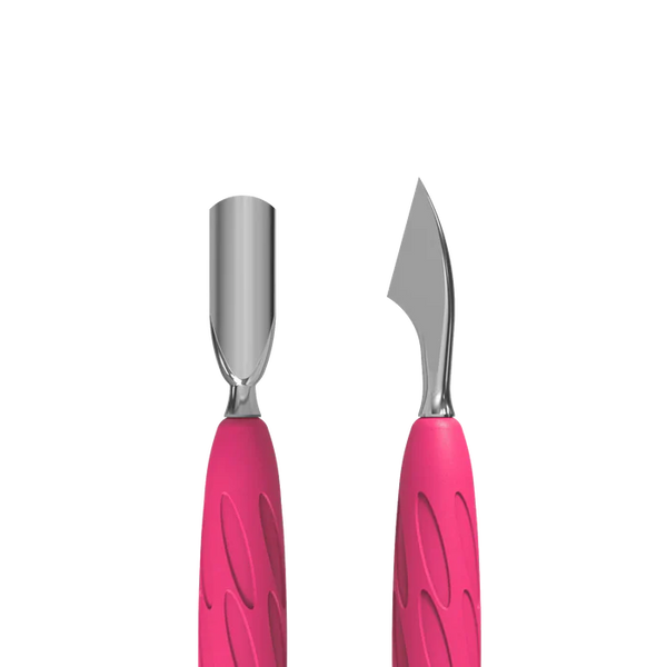 Staleks Pro UNIQ 10 TYPE 3 Gummy Manicure Pusher with Silicone Handle Narrow Rounded Pusher + Hatchet PQ-10/3