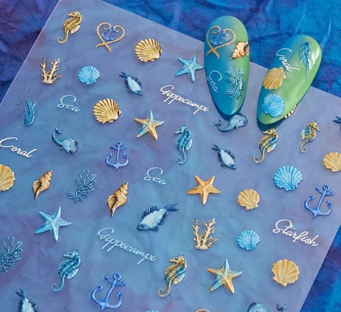 Ocean Decals with Starfish, Seahorses and Shells Embossed Decals - 1875