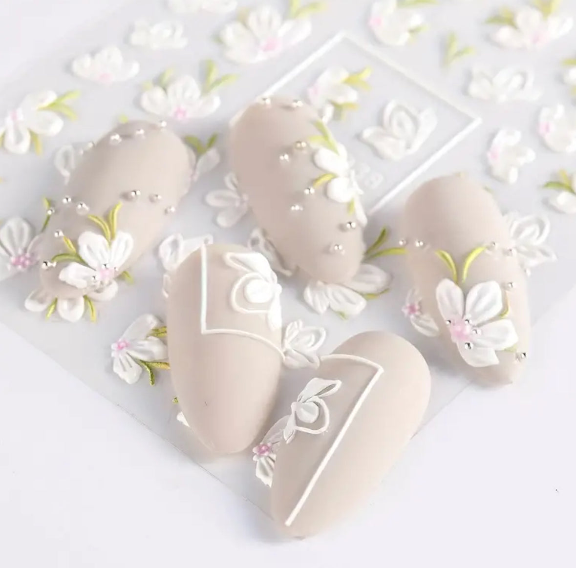 White Wedding Floral Embossed 5D Decals - 5D38 Secondary image