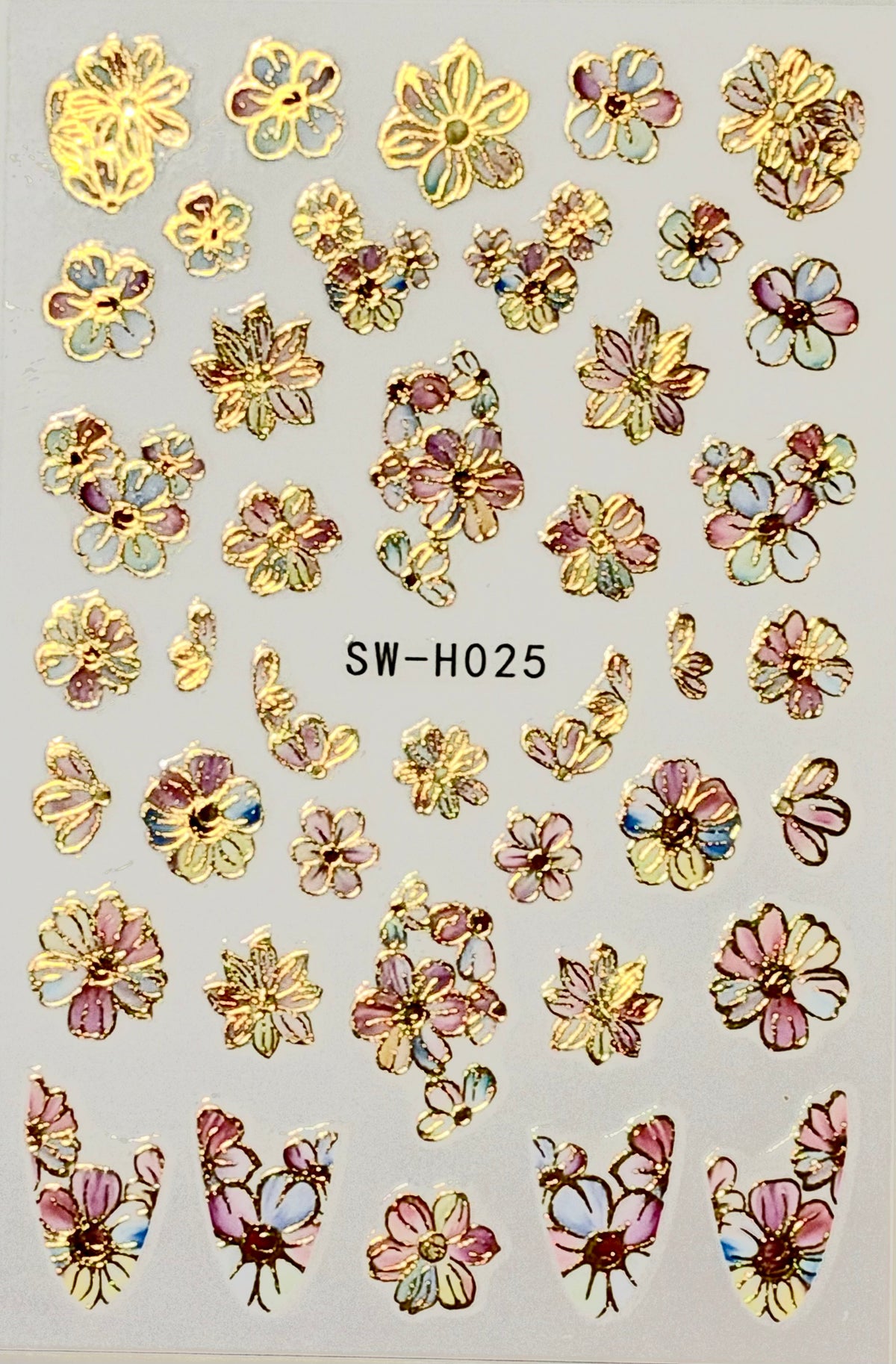 Watercolor Flowers with Gold outlines Decals  H025