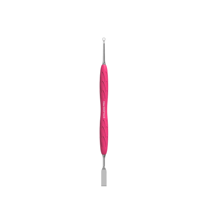 Staleks Pro UNIQ 11 TYPE 1 Gummy Manicure Pusher with Silicone Handle Flat Straight Pusher + Ring Curette PQ-11/1