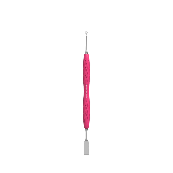 Staleks Pro UNIQ 11 TYPE 1 Gummy Manicure Pusher with Silicone Handle Flat Straight Pusher + Ring Curette PQ-11/1