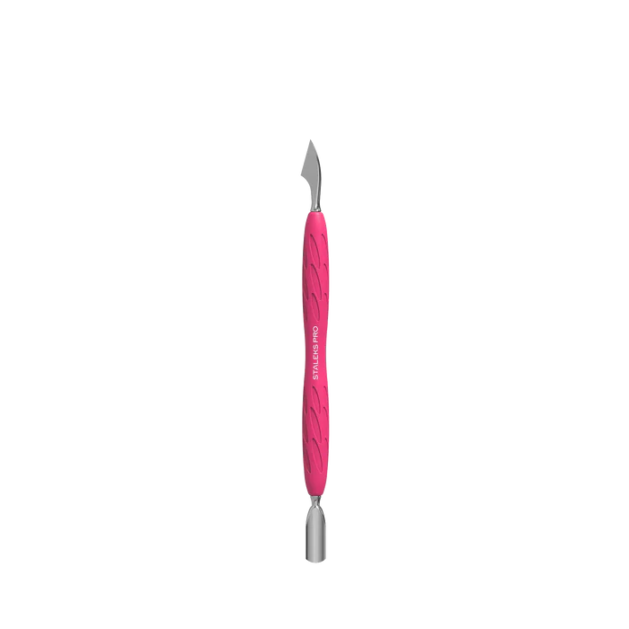 Staleks Pro UNIQ 10 TYPE 3 Gummy Manicure Pusher with Silicone Handle Narrow Rounded Pusher + Hatchet PQ-10/3