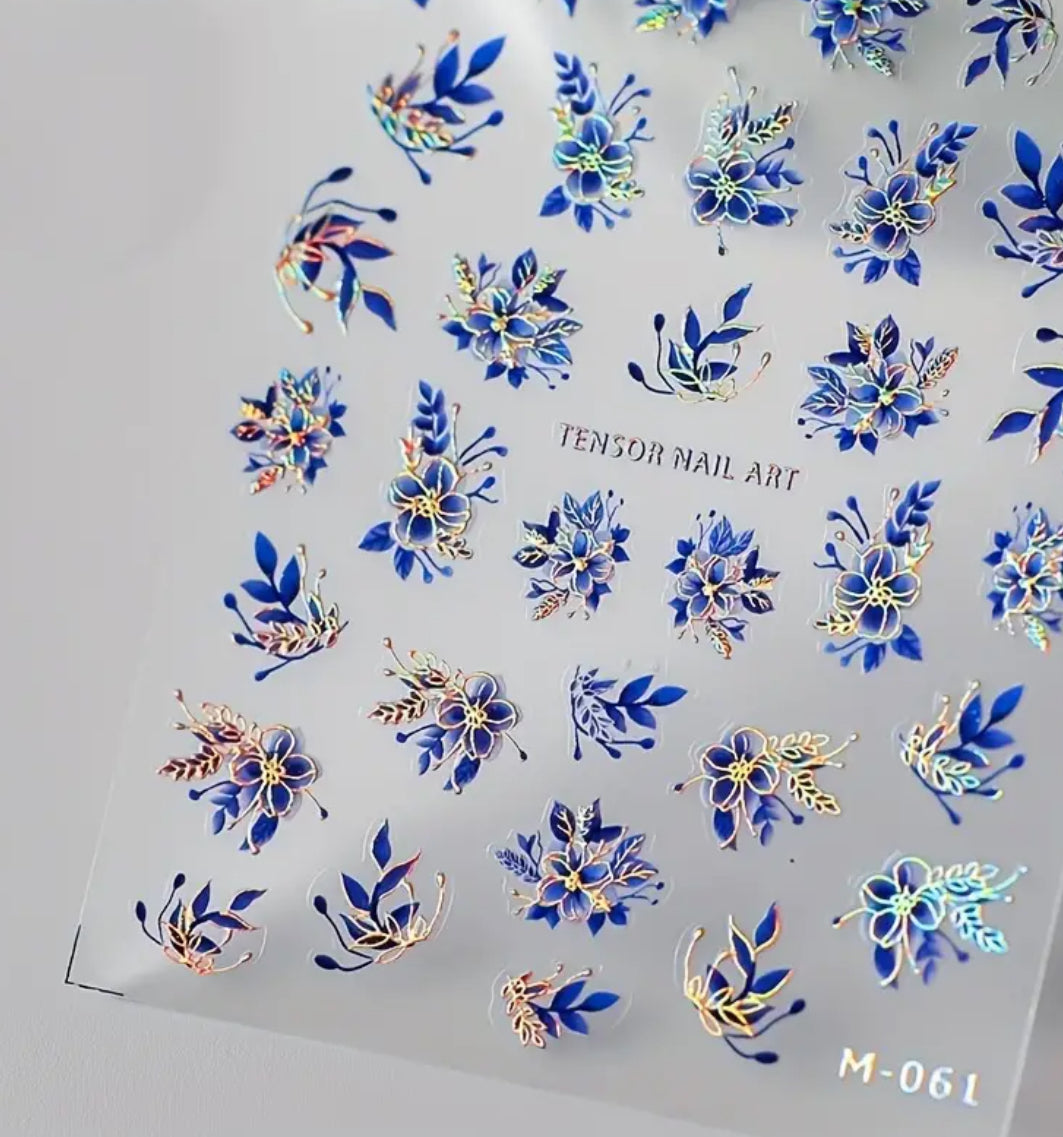 Blue Floral Embossed with HOLO Accent 5D Decals - M61 Main image