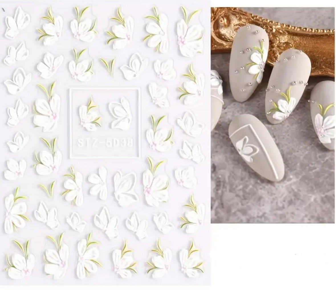 White Wedding Floral Embossed 5D Decals - 5D38 Main image