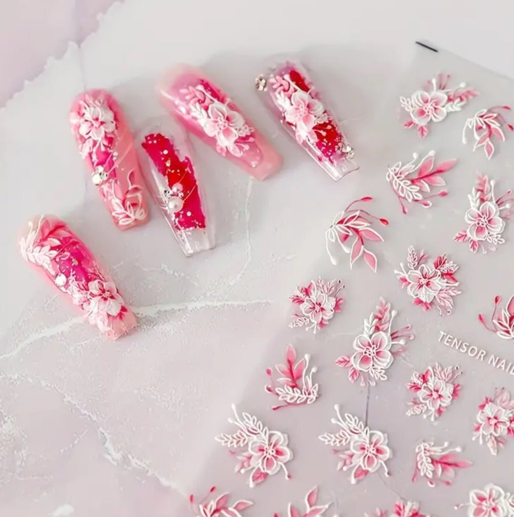Pink & White Floral Embossed 5D Decals - 2161/2 Secondary image