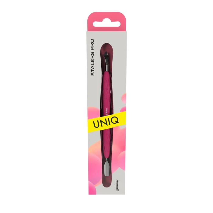 Staleks Pro UNIQ 10 TYPE 4.2 Gummy Manicure Pusher with Silicone Handle Narrow Rounded Pusher + Bent Blade PQ-10/4.2