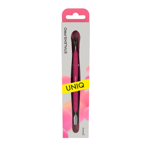 Staleks Pro UNIQ 10 TYPE 4.2 Gummy Manicure Pusher with Silicone Handle Narrow Rounded Pusher + Bent Blade PQ-10/4.2