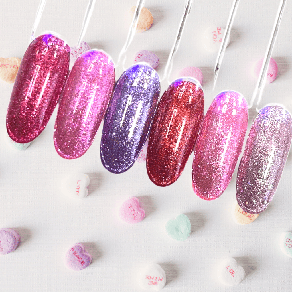 Valentine Glitter Bomb Gel Polish Set of 6 (Heartbreaker, Secret Admirer, Fuchsia Ice, Pink Ice, True Red, Winter Blush) Main image