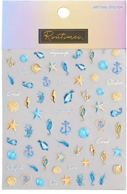 Ocean Decals with Starfish, Seahorses and Shells Embossed Decals - 1875 Secondary image