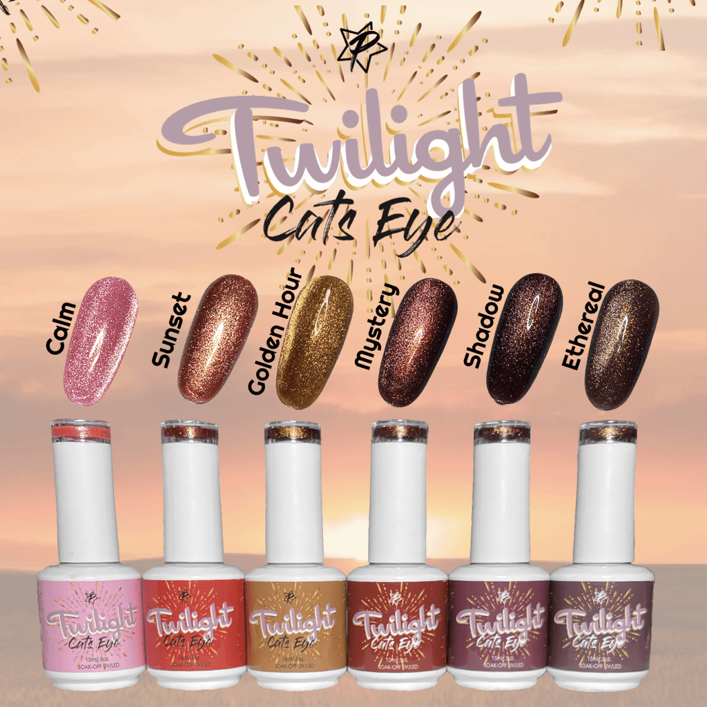 Glitter Bomb Gel Polish - Twilight 6 Piece Collection Includes: Calm,Sunset, Shadow, Mystery, Ethereal & Golden Hour