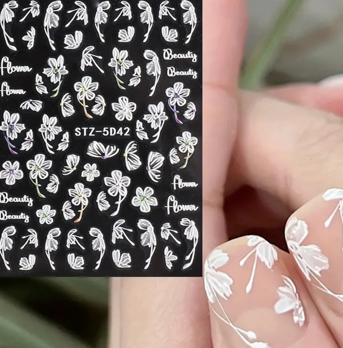 Dainty White Floral Embossed 5D Decals - 5D42 Main image