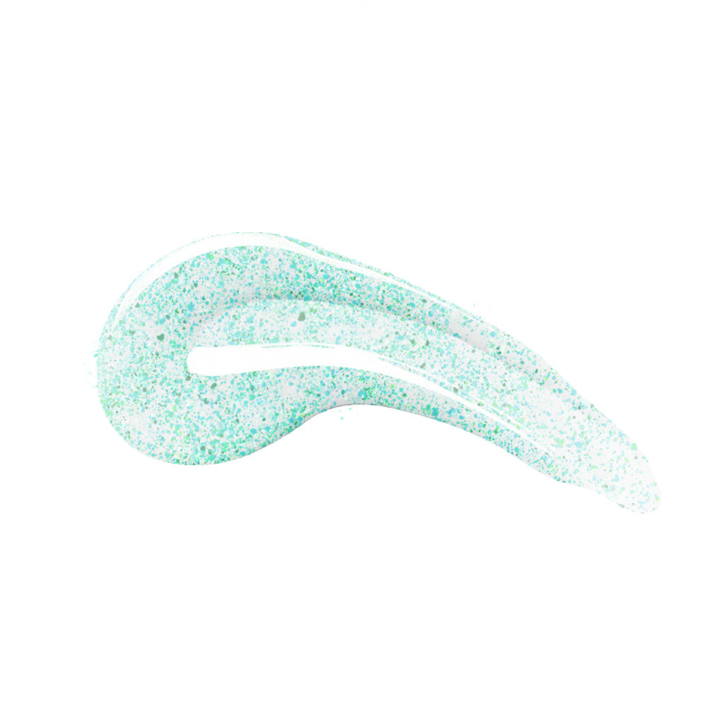 en Vogue Lac It! Andromeda fine green and holograhpic microglitters in a clear UV/LED gel nail polish base swatch Main image