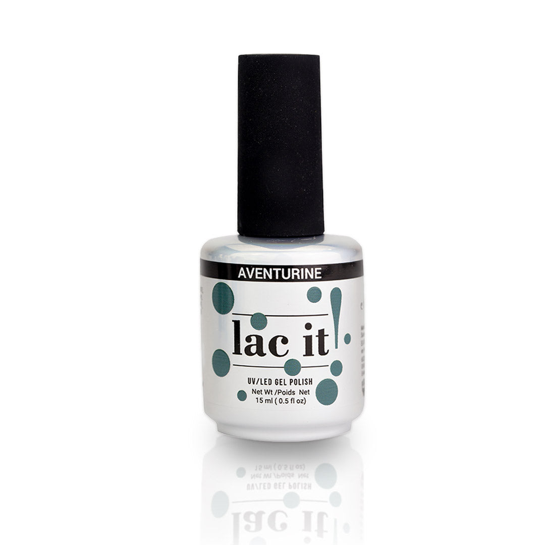 en Vogue Lac It! Adventurine cool-toned, deep sage crème UV/LED gel nail polish for professional nails and extensions bottle