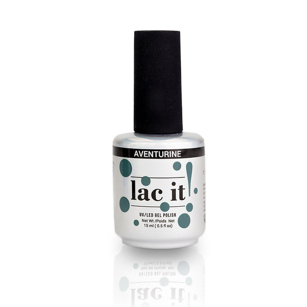 en Vogue Lac It! Adventurine cool-toned, deep sage crème UV/LED gel nail polish for professional nails and extensions bottle