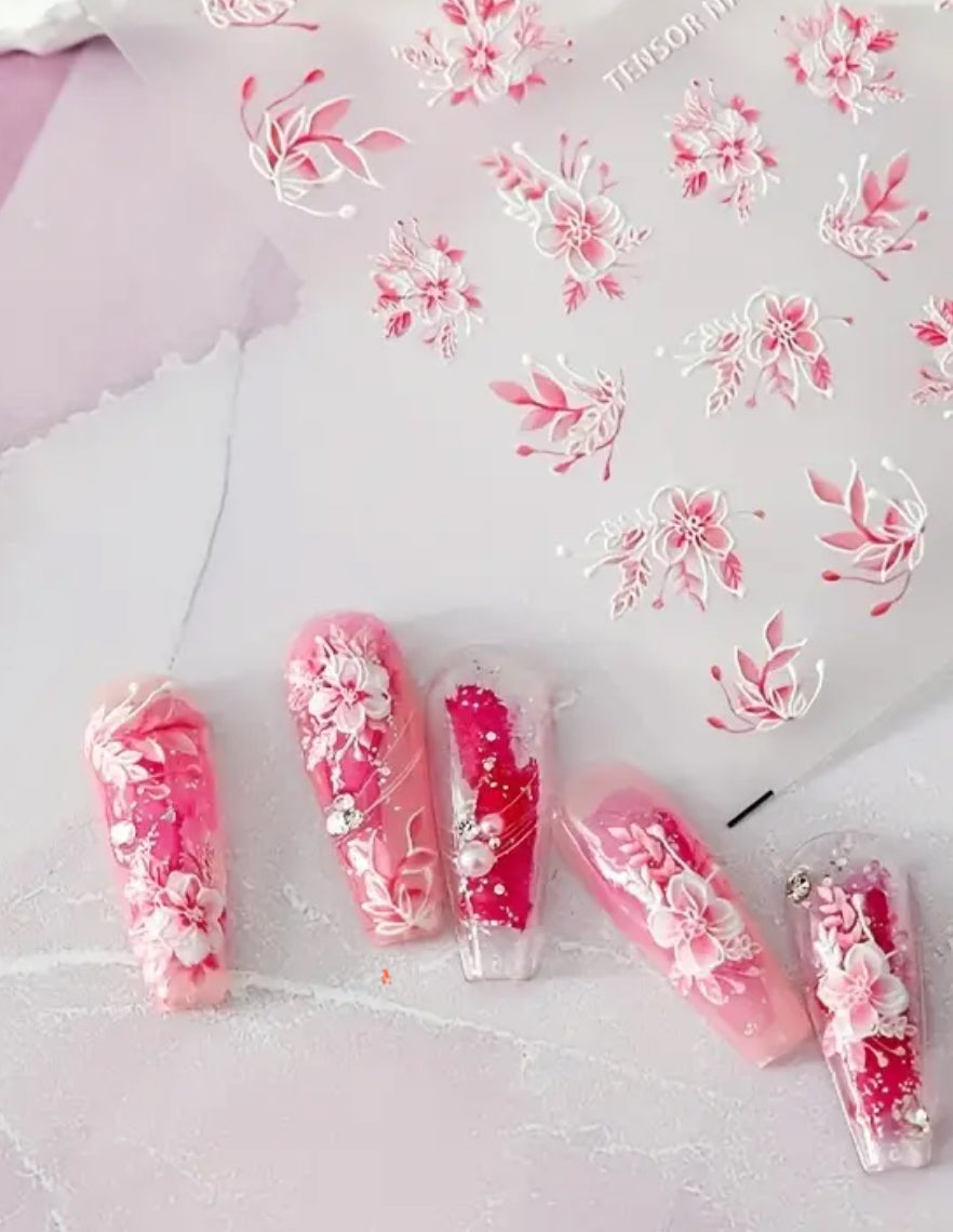Pink & White Floral Embossed 5D Decals - 2161/2 Main image