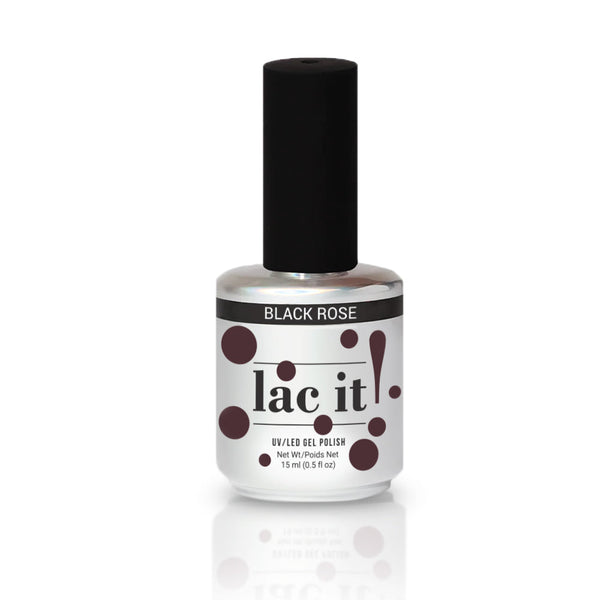 en Vogue Lac it! Black Rose, black cherry burgundy crème UV/LED gel polish for professional nails and extensions shown in bottle