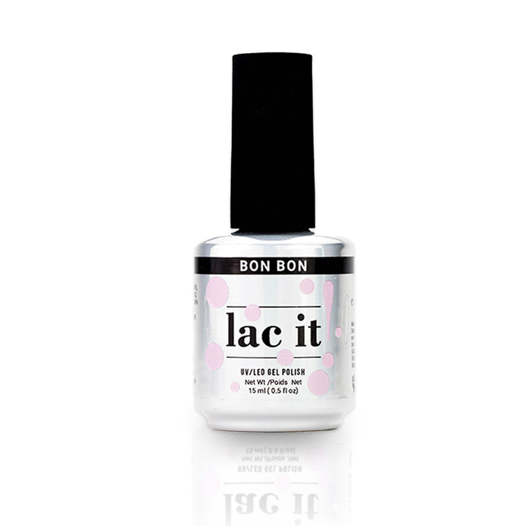 en Vogue Lac It! Bon Bon classic baby pink crème UV/LED gel nail polish for professional nails and extensions bottle