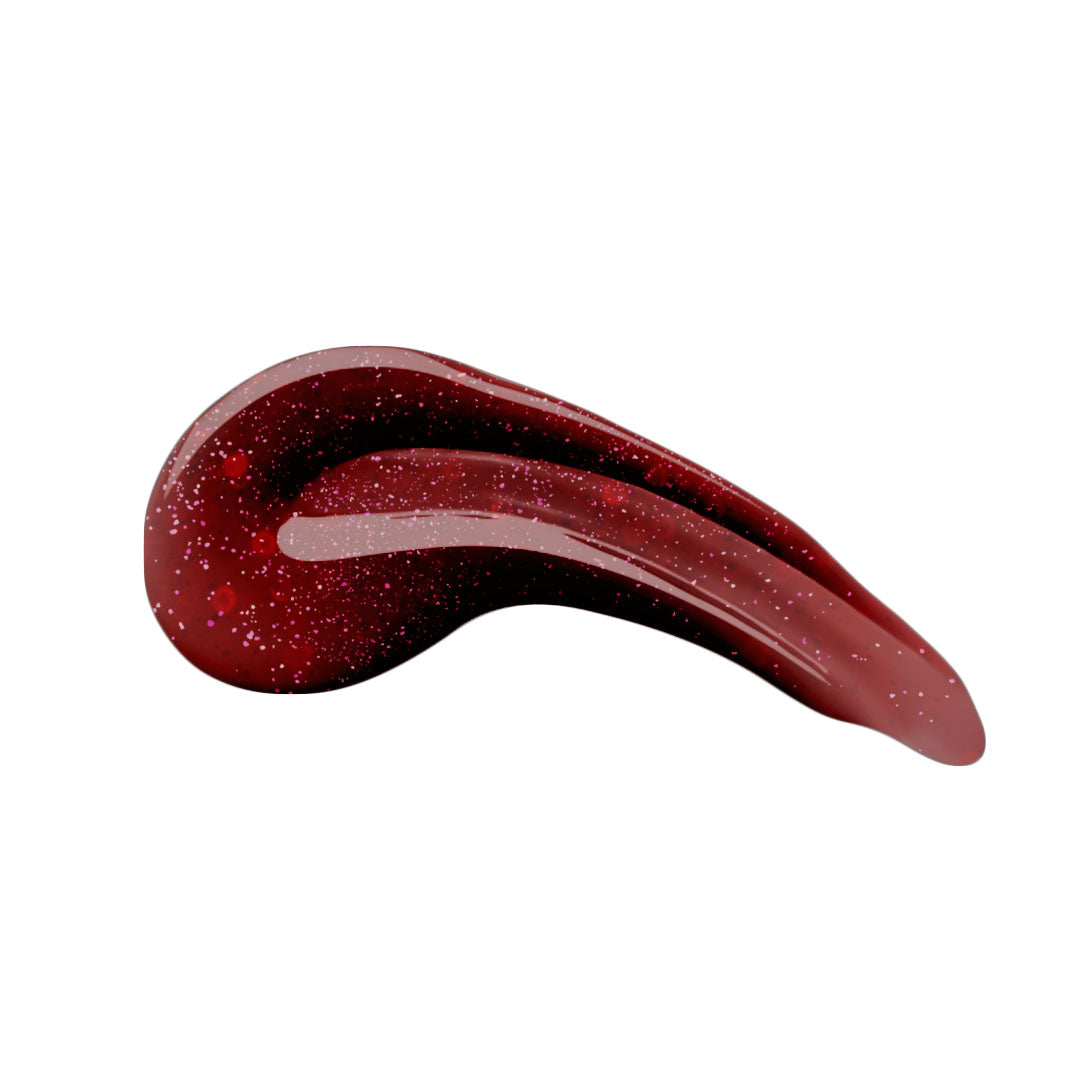 en Vogue Lac It! Cassiopeia chunky red glitters in a deep red jelly base UV/LED gel nail polish for professional nails and extensions swatch Main image