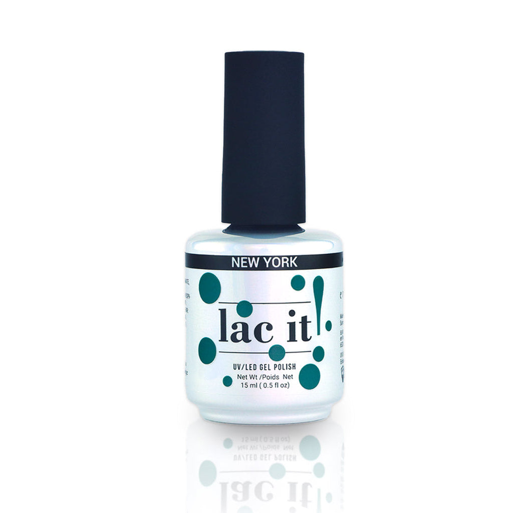 en Vogue Lac It! New York dark cyan-green jelly UV/LED gel nail polish for professional nails and extensions bottle