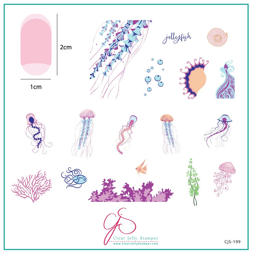 Blooming Sea (CjS-199) Etched Nail Art Stamping Plate -  CJS Medium Stamping Plate