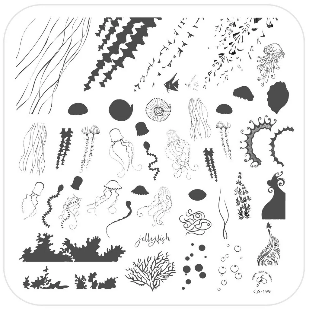 Blooming Sea (CjS-199) Etched Nail Art Stamping Plate -  CJS Medium Stamping Plate