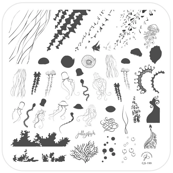 Blooming Sea (CjS-199) Etched Nail Art Stamping Plate -  CJS Medium Stamping Plate