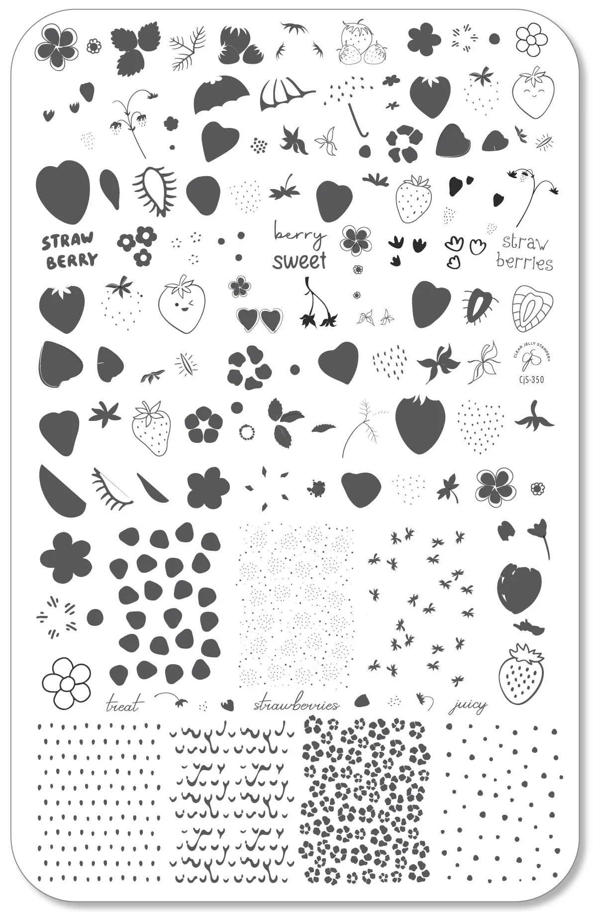 Straw-berry Sweet (CjS-350) Etched Nail Art Stamping Plate - Clear Jelly Stamper Plate