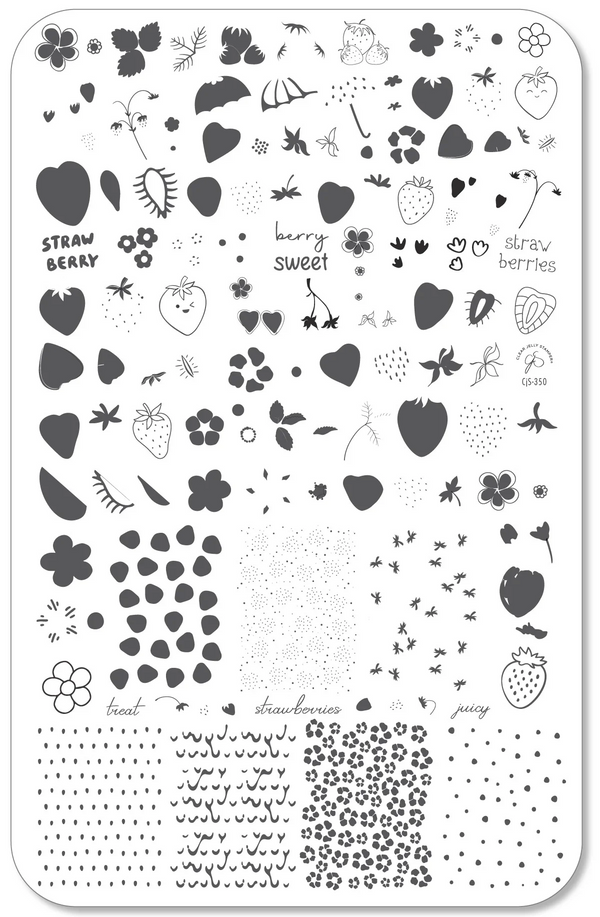 Straw-berry Sweet (CjS-350) Etched Nail Art Stamping Plate - Clear Jelly Stamper Plate