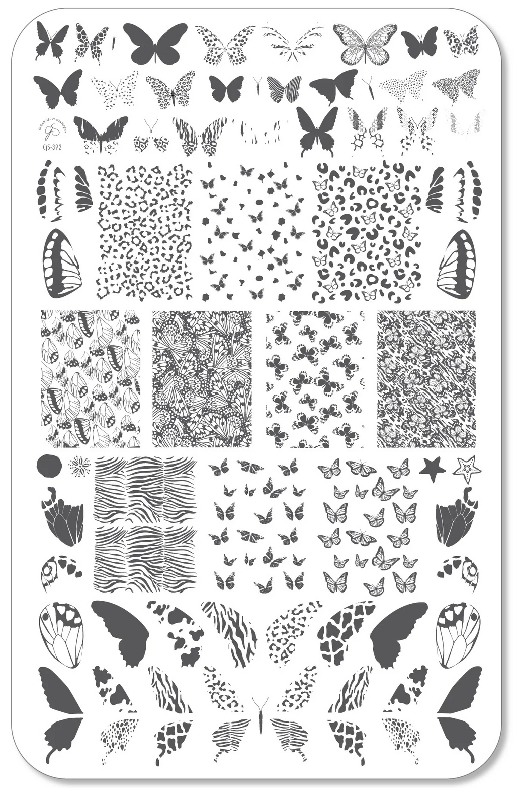 Wild Wings (CjS-392) Etched Nail Art Stamping Plate - Clear Jelly Stamping Plate