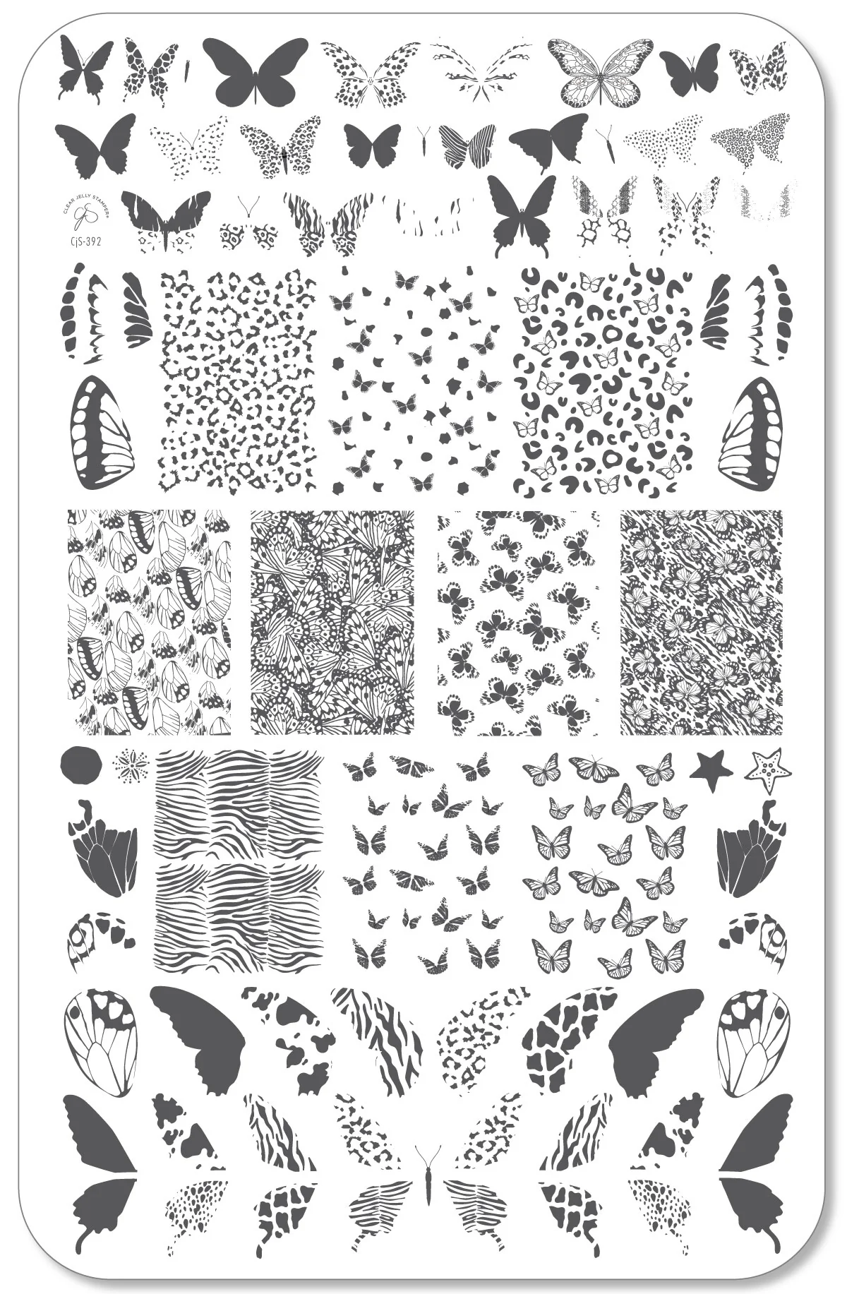Wild Wings (CjS-392) Etched Nail Art Stamping Plate - Clear Jelly Stamping Plate