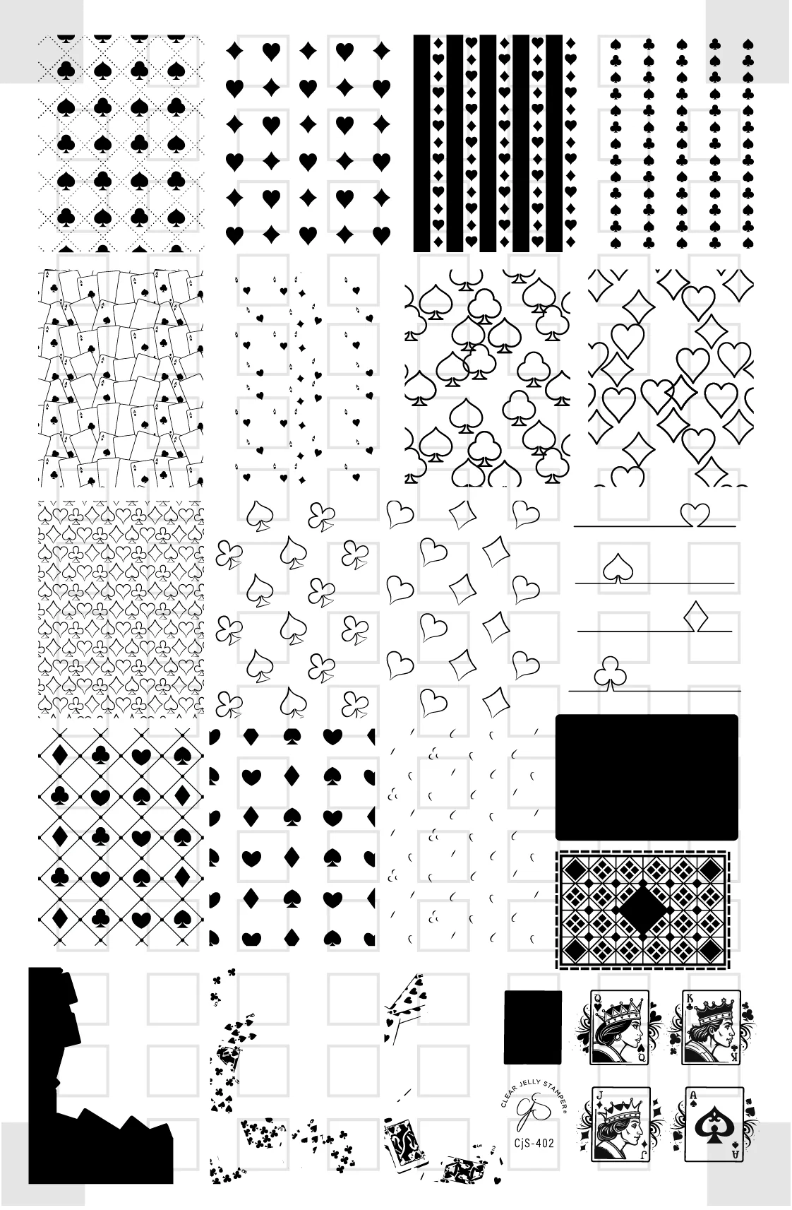 Stack the Deck (CjS-402)   - Etched Nail Art Stamping Plate - Clear Jelly Stamping Plate