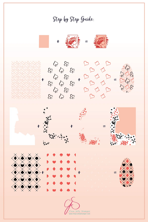 Stack the Deck (CjS-402)   - Etched Nail Art Stamping Plate - Clear Jelly Stamping Plate