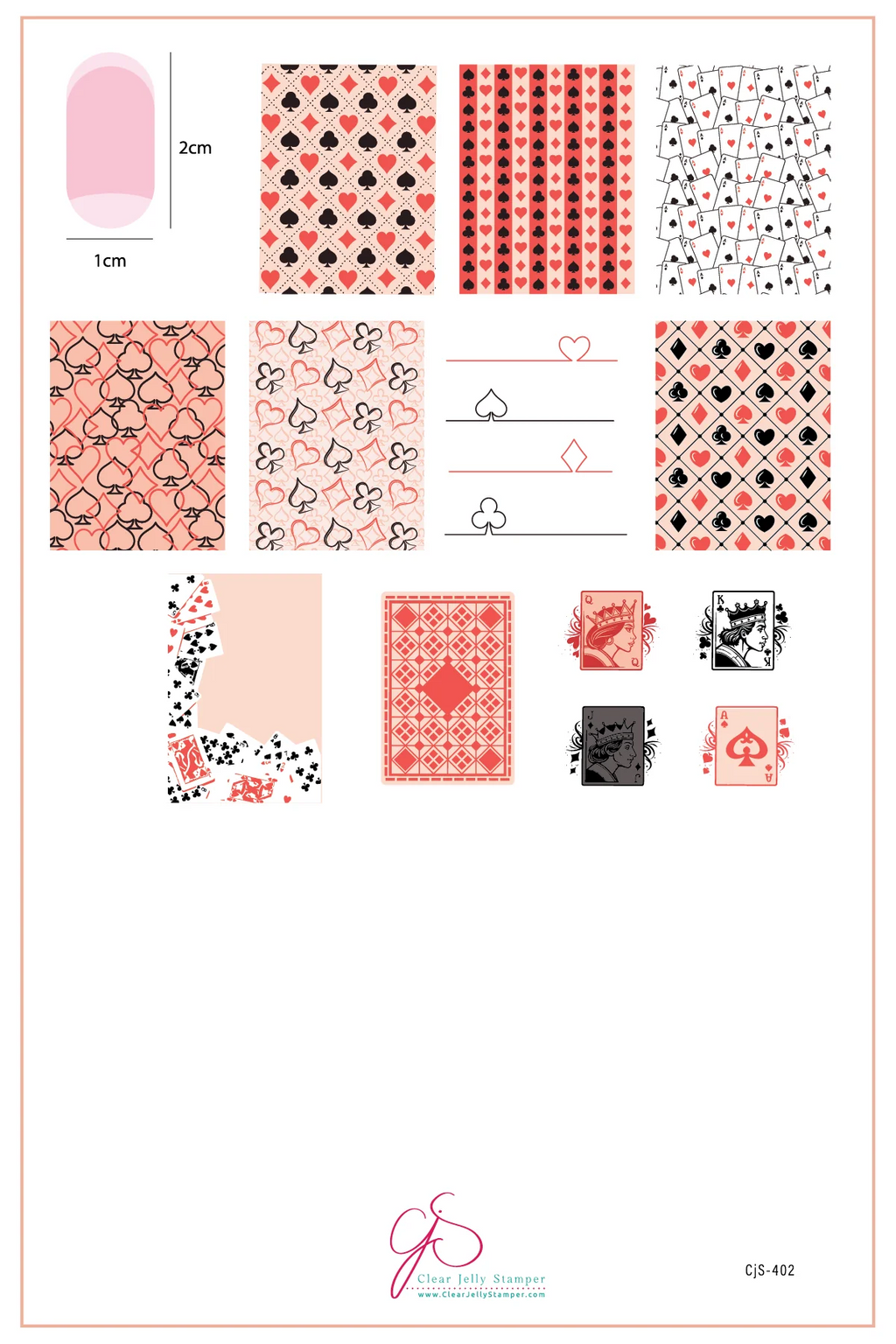 Stack the Deck (CjS-402)   - Etched Nail Art Stamping Plate - Clear Jelly Stamping Plate