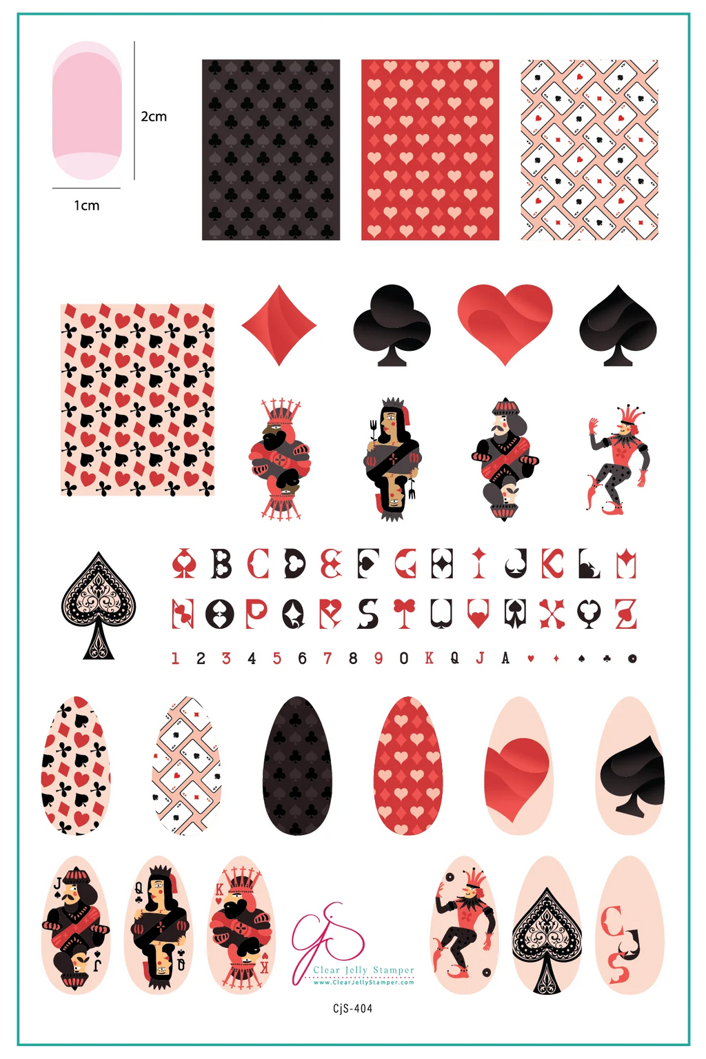 Joker's Wild (CjS-404) - Etched Nail Art Stamping Plate - Clear Jelly Stamping Plate
