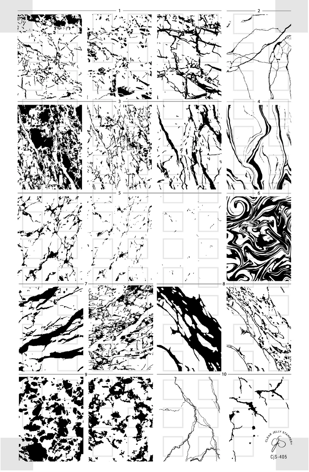 Marble Crush (CjS-405) - Etched Nail Art Stamping Plate - Clear Jelly Stamping Plate