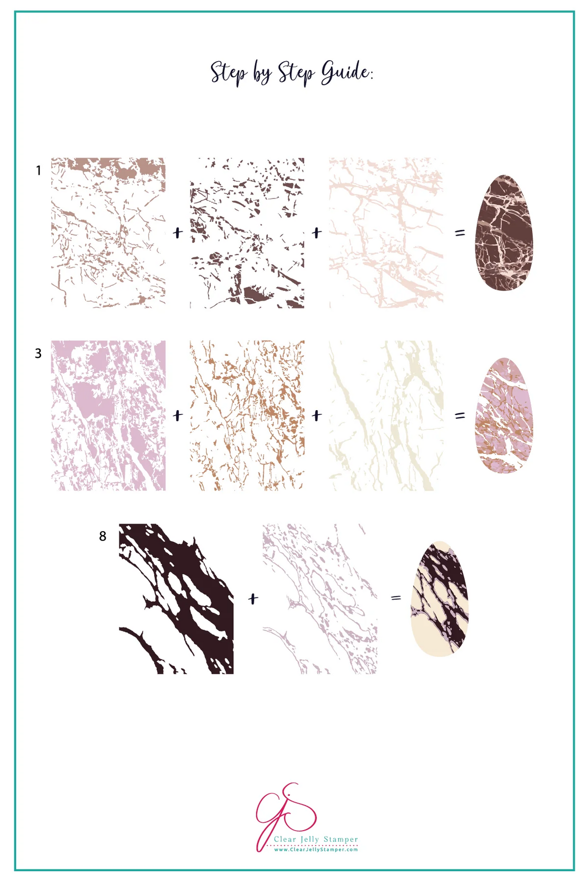 Marble Crush (CjS-405) - Etched Nail Art Stamping Plate - Clear Jelly Stamping Plate