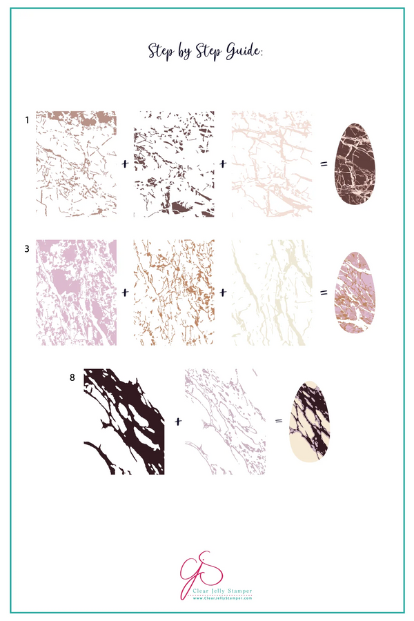 Marble Crush (CjS-405) - Etched Nail Art Stamping Plate - Clear Jelly Stamping Plate