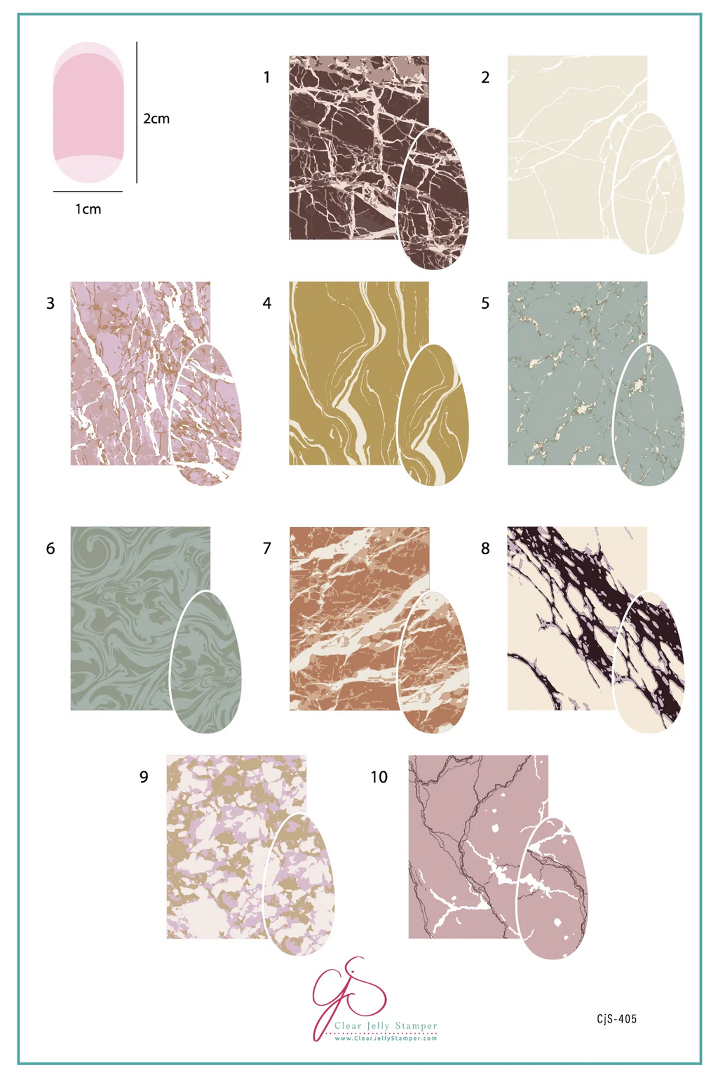 Marble Crush (CjS-405) - Etched Nail Art Stamping Plate - Clear Jelly Stamping Plate