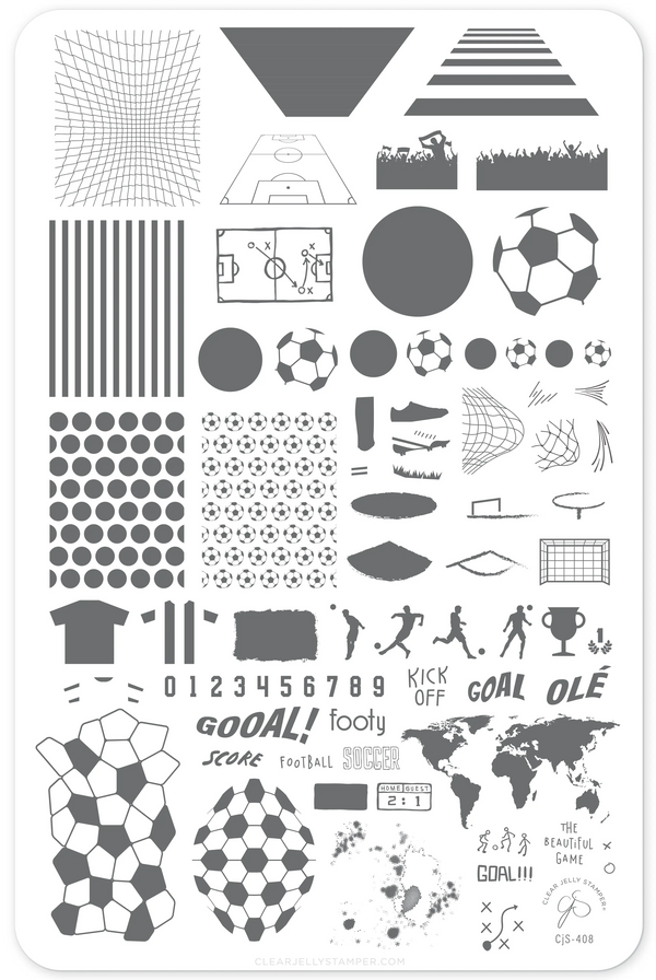 The Beautiful Game (CjS-408) Etched Nail Art Stamping Plate - Clear Jelly Stamper Plate