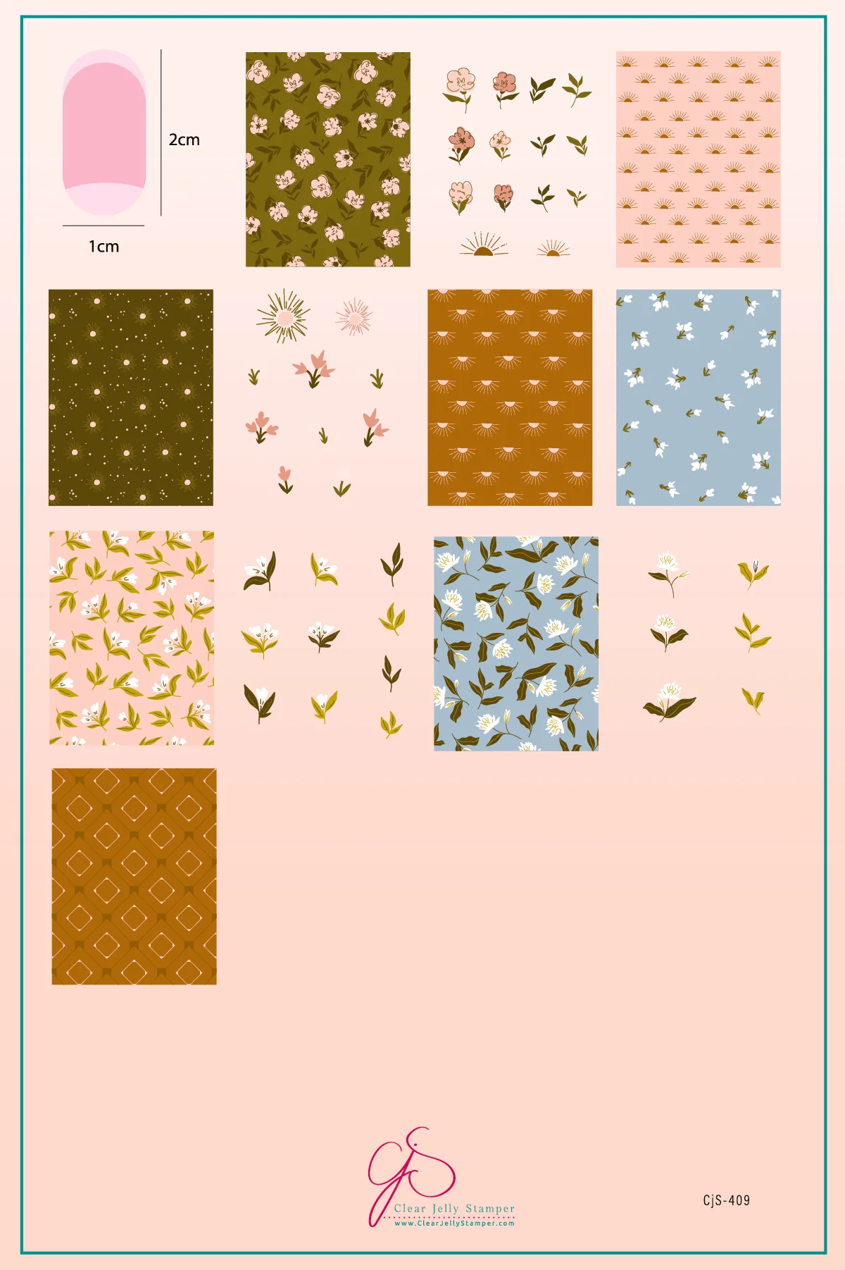 Petals in Pattern (CjS-409)  - Etched Nail Art Stamping Plate - Clear Jelly Stamping Plate